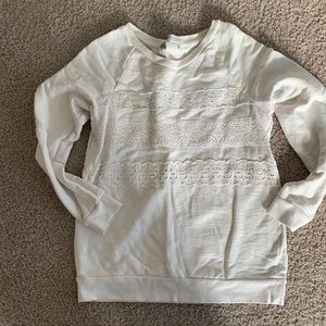 White Sweatshirt with Lace Detail
